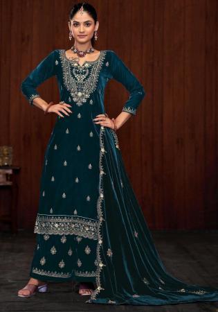 Picture of Chiffon Dark Green Straight Cut Salwar Kameez