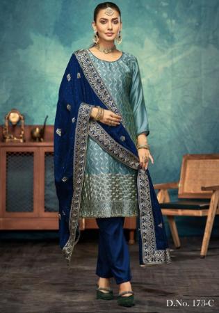 Picture of Chiffon Dark Sea Green Straight Cut Salwar Kameez