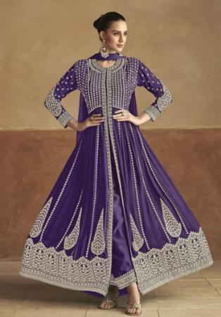 Picture of Enticing Chiffon Midnight Blue Anarkali Salwar Kameez