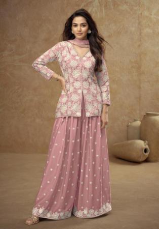 Picture of Chiffon Rosy Brown Straight Cut Salwar Kameez