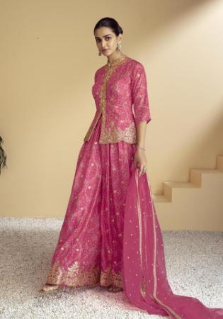 Picture of Chiffon Dark Green Straight Cut Salwar Kameez