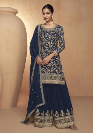 Picture of Chiffon Midnight Blue Straight Cut Salwar Kameez