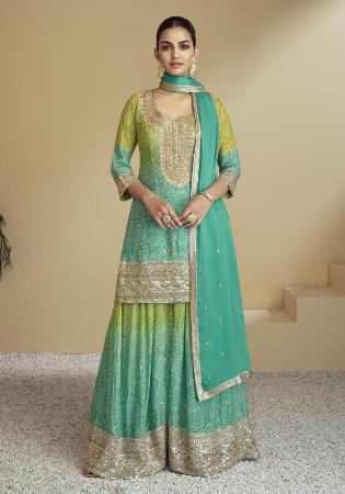 Picture of Comely Chiffon Teal Straight Cut Salwar Kameez