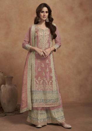 Picture of Fascinating Silk Rosy Brown Straight Cut Salwar Kameez