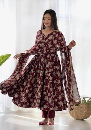 Picture of Comely Georgette Maroon Readymade Salwar Kameez