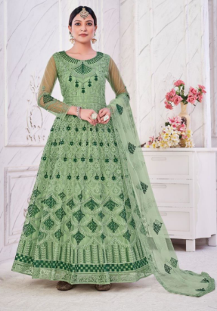 Picture of Taking Net Dark Sea Green Anarkali Salwar Kameez