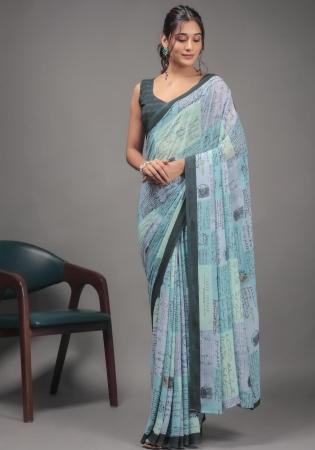 Picture of Amazing Georgette Cadet Blue Saree