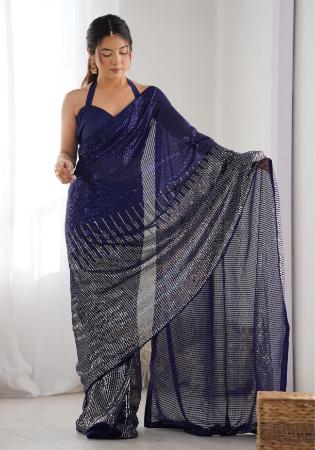 Picture of Exquisite Georgette Midnight Blue Saree