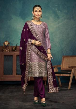 Picture of Lovely Silk Grey Straight Cut Salwar Kameez