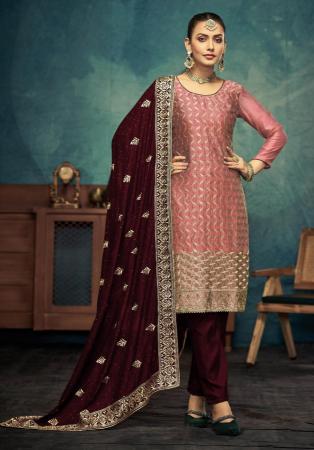 Picture of Beauteous Silk Indian Red Straight Cut Salwar Kameez