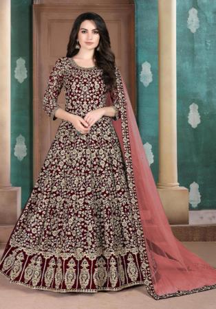 Picture of Stunning Georgette Maroon Anarkali Salwar Kameez