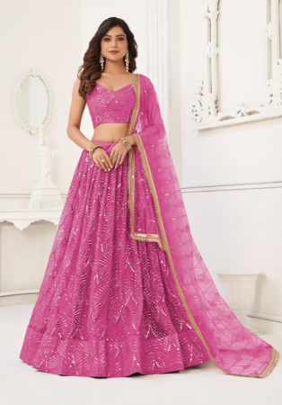 Picture of Grand Net Pale Violet Red Lehenga Choli