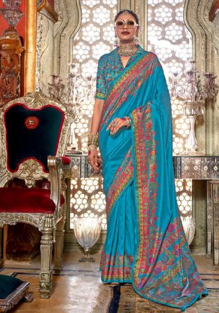 Picture of Classy Silk Dark Turquoise Saree