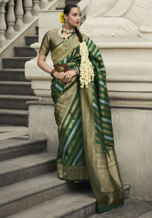 Picture of Lovely Silk Dark Olive Green Saree