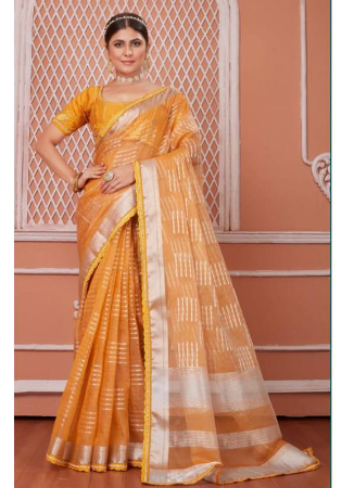 Picture of Magnificent Net & Silk Golden Rod Saree