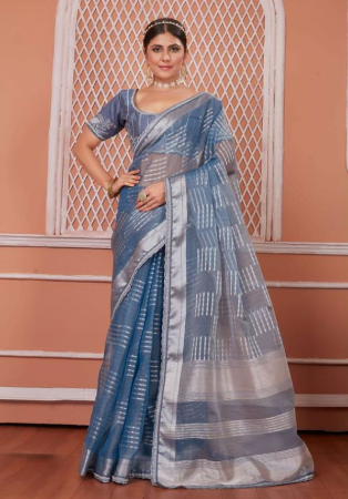 Picture of Fascinating Net & Silk Light Slate Grey Saree