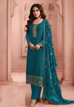 Picture of Silk Midnight Blue Straight Cut Salwar Kameez