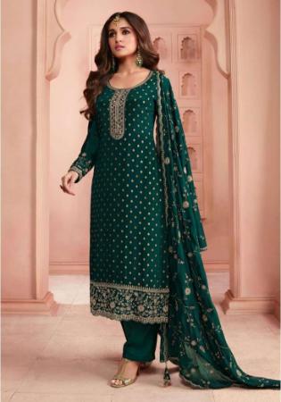 Picture of Charming Silk Dark Green Straight Cut Salwar Kameez