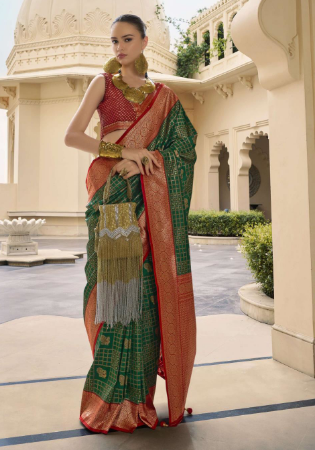 Picture of Wonderful Silk Dark Olive Green Saree