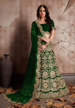 Picture of Superb Chiffon Dark Green Lehenga Choli