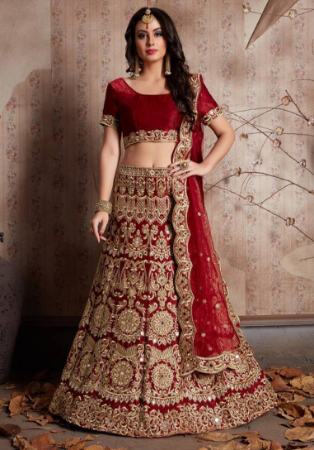 Picture of Exquisite Chiffon Dark Red Lehenga Choli