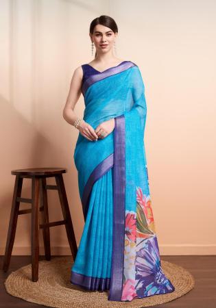 Picture of Nice Linen Turquoise Saree