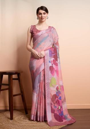 Picture of Beauteous Linen Rosy Brown Saree