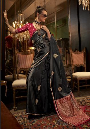 Picture of Excellent Satin & Silk Black Saree