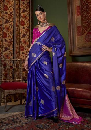 Picture of Admirable Satin & Silk Navy Blue Saree