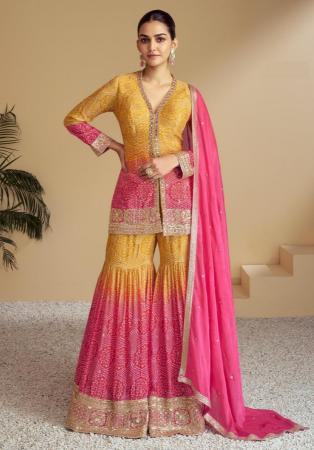 Picture of Chiffon Golden Rod Straight Cut Salwar Kameez