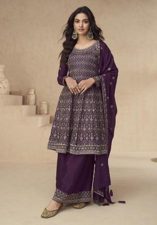 Picture of Chiffon & Silk Dim Gray Straight Cut Salwar Kameez