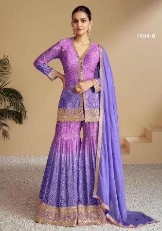 Picture of Chiffon Light Steel Blue Straight Cut Salwar Kameez