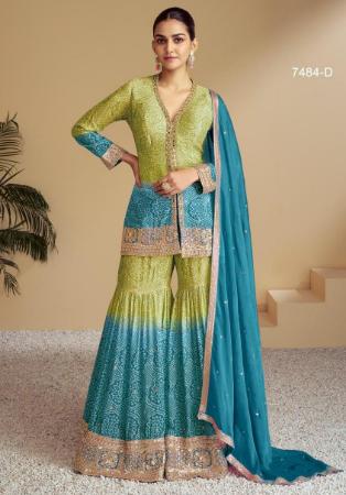 Picture of Chiffon Cadet Blue Straight Cut Salwar Kameez