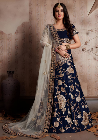 Picture of Pleasing Silk Midnight Blue Lehenga Choli