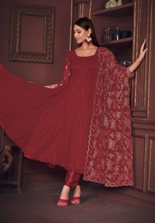 Picture of Shapely Georgette Maroon Anarkali Salwar Kameez