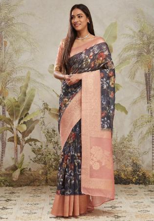 Picture of Shapely Silk Dark Slate Grey Saree