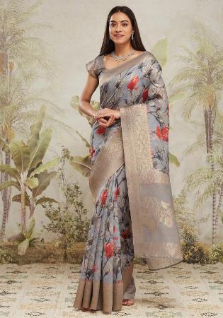 Picture of Excellent Silk Dark Grey Saree