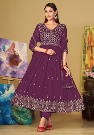 Picture of Bewitching Georgette Purple Anarkali Salwar Kameez