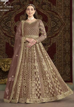 Picture of Resplendent Net Rosy Brown Anarkali Salwar Kameez