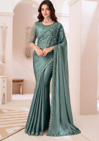 Picture of Delightful Satin & Silk Slate Grey Saree