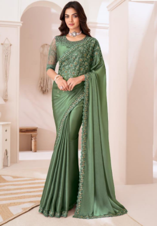 Picture of Fascinating Satin & Silk Dark Sea Green Saree