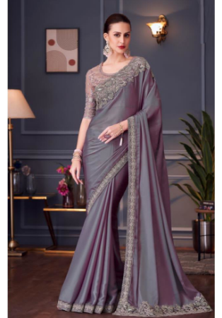 Picture of Fine Chiffon & Satin & Silk Dim Gray Saree