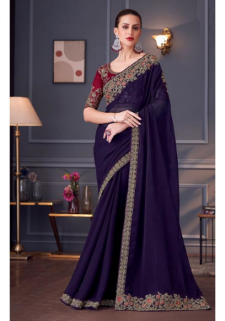 Picture of Appealing Chiffon & Satin & Silk Purple Saree