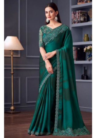 Picture of Sightly Chiffon & Satin & Silk Dark Green Saree