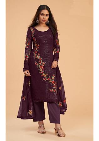 Picture of Pleasing Georgette Maroon Straight Cut Salwar Kameez