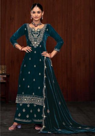 Picture of Chiffon Dark Green Straight Cut Salwar Kameez