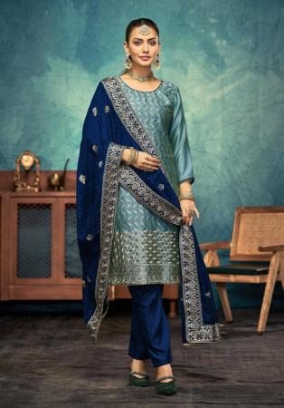 Picture of Chiffon Slate Blue Straight Cut Salwar Kameez