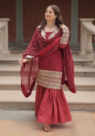 Picture of Comely Georgette Indian Red Readymade Salwar Kameez