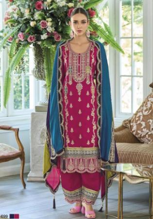 Picture of Chiffon & Silk Crimson Straight Cut Salwar Kameez