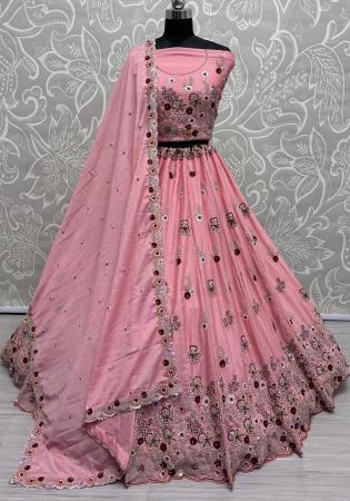 Picture of Stunning Silk Pale Violet Red Lehenga Choli